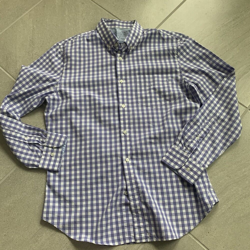 Gingham Plaid Blue And White Banana Republic Mens Dress Shirt Size L